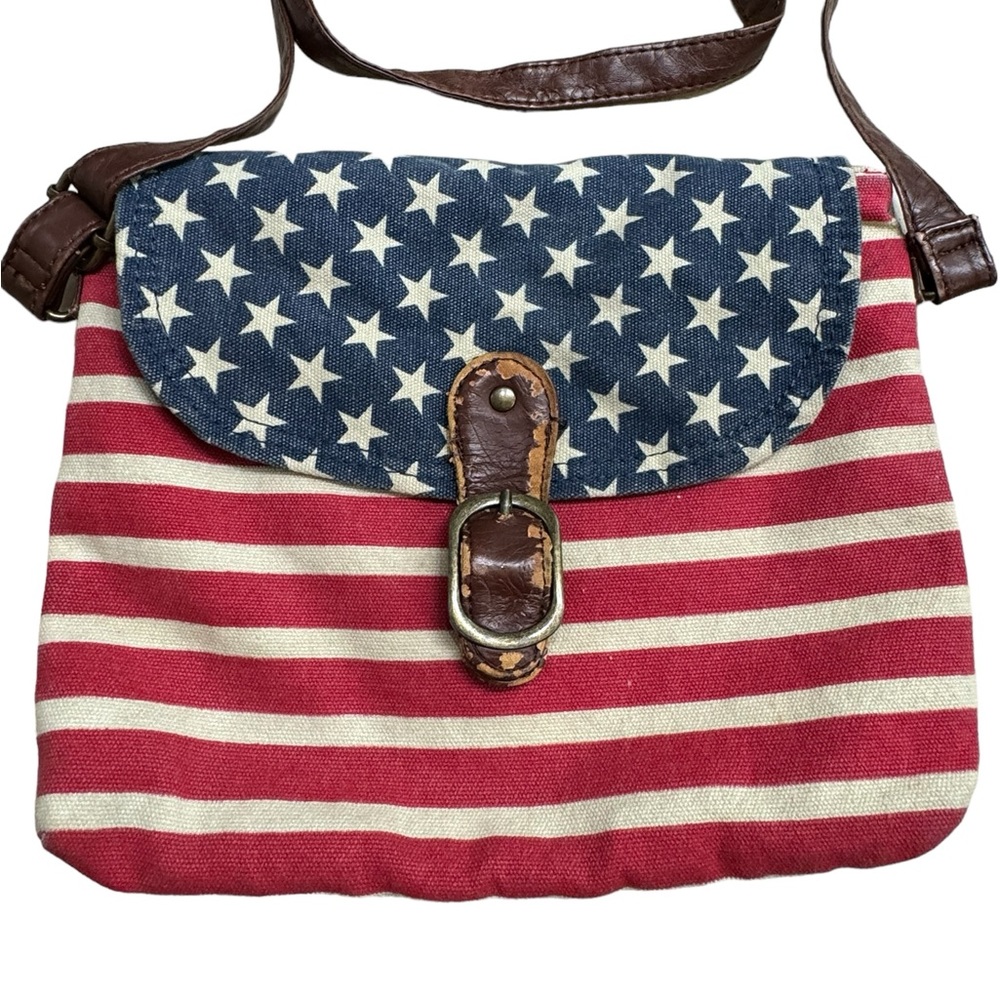 Retro US Flag Motif Patriotic Women’s Boho Hippie Aged Shoulder Bag Purse - Picture 2 of 12